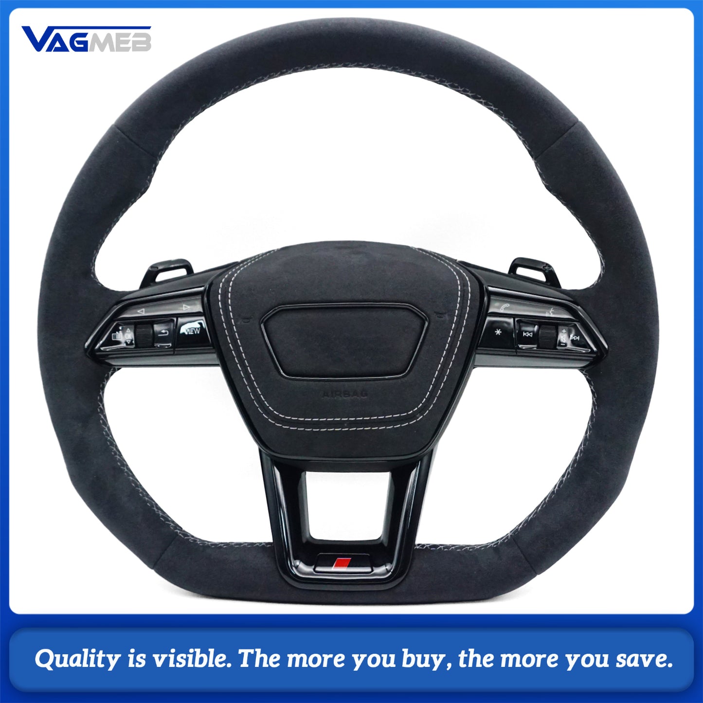 Blackened steering wheel suitable for Audi A6 C8 A7 Light gray  stitched steering wheel