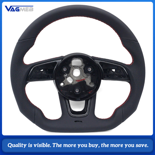 For Audi A4 B9 S logo Contoured Steering Wheel Base, Semi Perforated Leather with Red Contrast Stitching, No Shift Paddles, No Buttons, Car Interior Modification Sport Steering Wheel