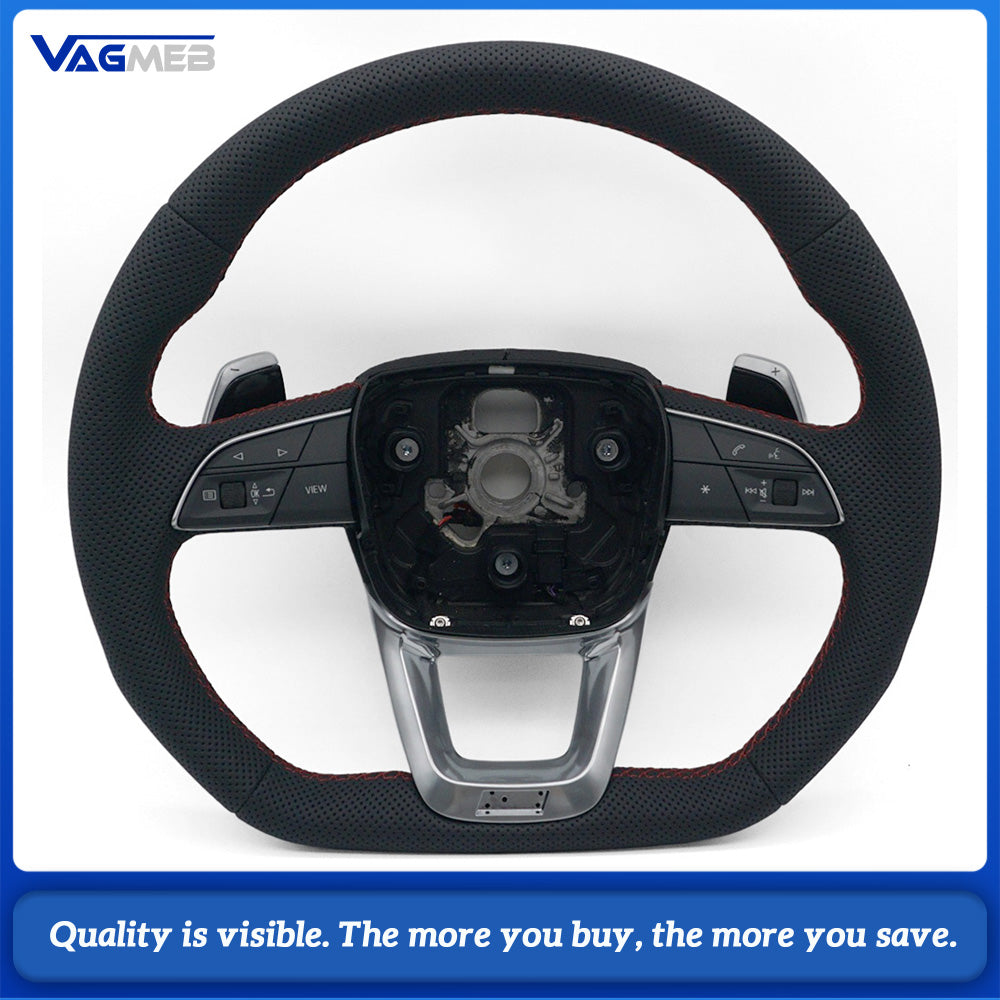 Car Full Perforated Steering Wheel Red Stitching With Multi-function Buttons Paddle Shifters Heated Function Replacement For Audi Q5L