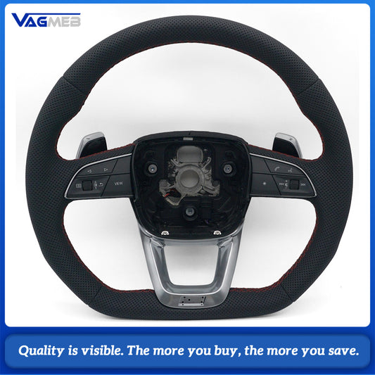 Car Full Perforated Steering Wheel Red Stitching With Multi-function Buttons Paddle Shifters Heated Function Replacement For Audi Q5L
