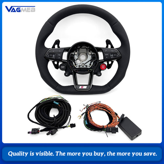 For Audi R8 TT Button Perforated Leather Multifunctional Black Stitching Steering Wheel Assembly