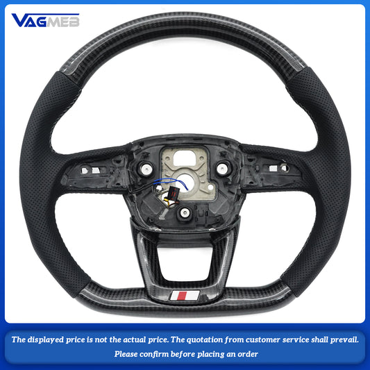 For Audi Q5 FY S LOGO  Custom Carbon Fiber Semi Perforated Painted Black Style Sports With heating function Steering Wheel