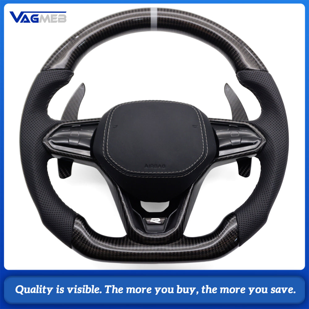 Customized Carbon Fiber Steering Wheel Leather For VW Golf 8 GTI R Line MK8 Car Accessories
