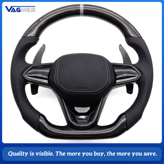 Customized Carbon Fiber Steering Wheel Leather For VW Golf 8 GTI R Line MK8 Car Accessories