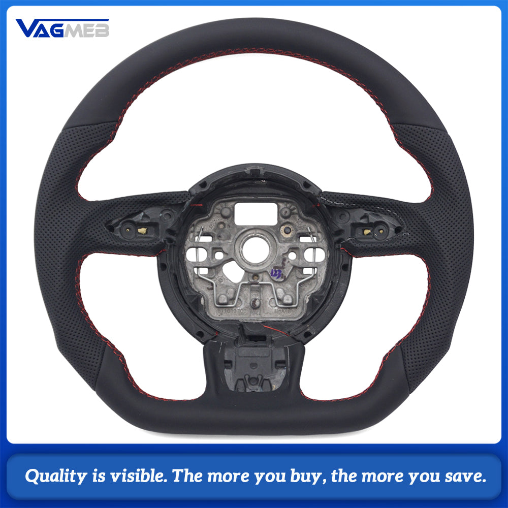 Car Half Perforated Leather Steering Wheel Red Stitching Without Buttons Paddle Shifters Decorative Frame Replacement For Audi A6 C7
