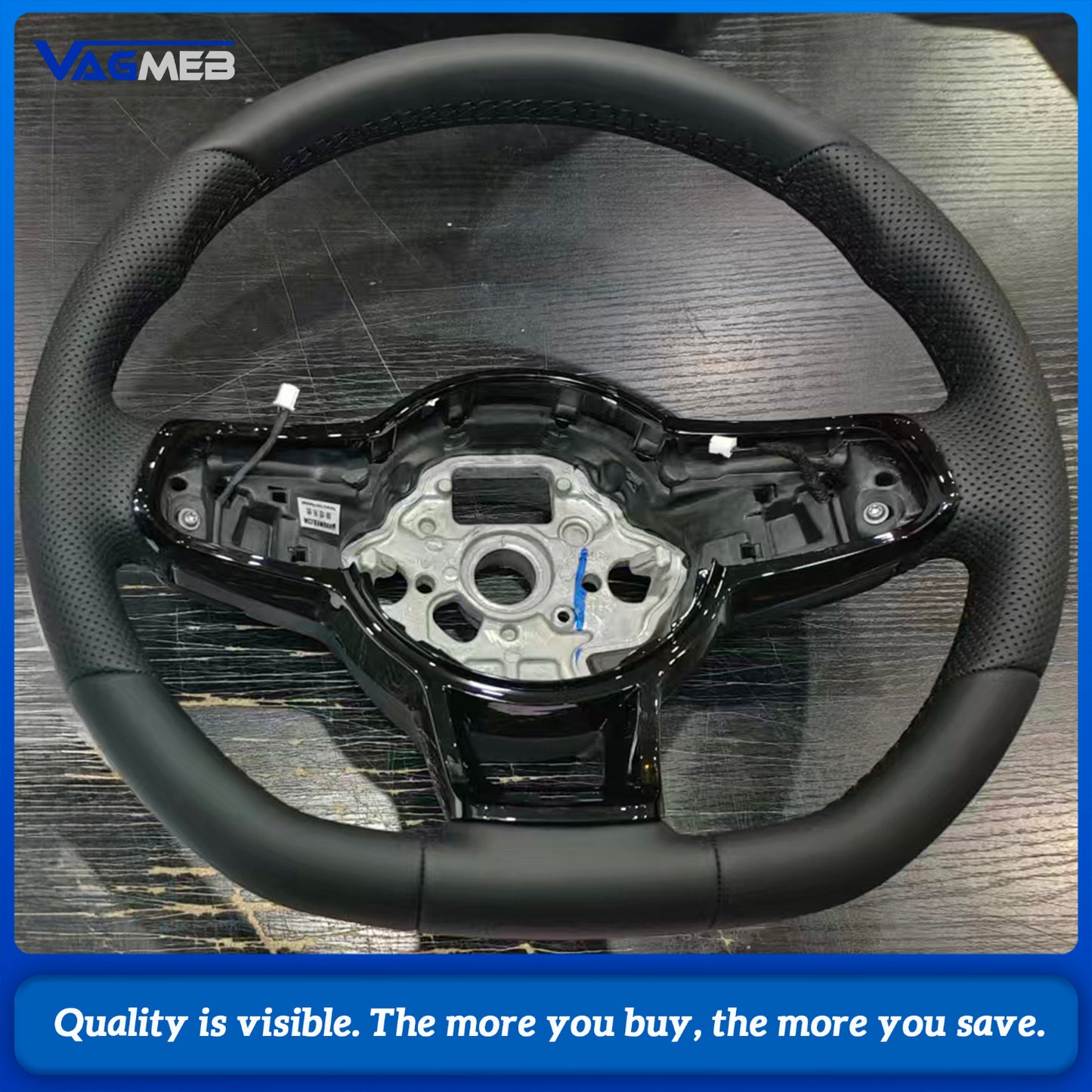Half-perforated Leather Flat-Bottom Sports Steering Wheel For VW Golf 7 MK7 7.5