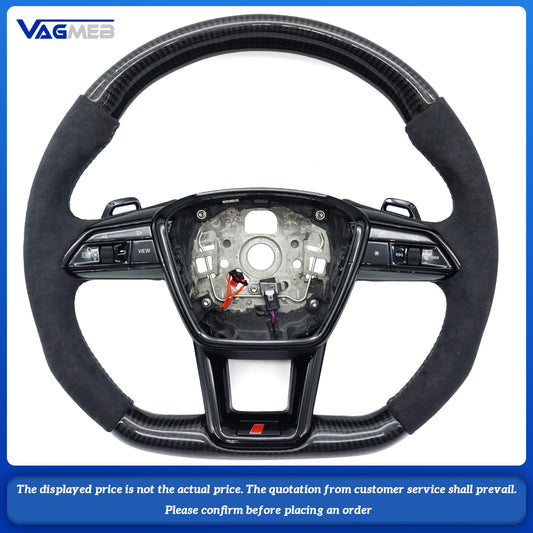 Carbon fiber steering wheel For Audi A6 C8 S RS leather sports flat bottomed steering wheel with buttons and paddles
