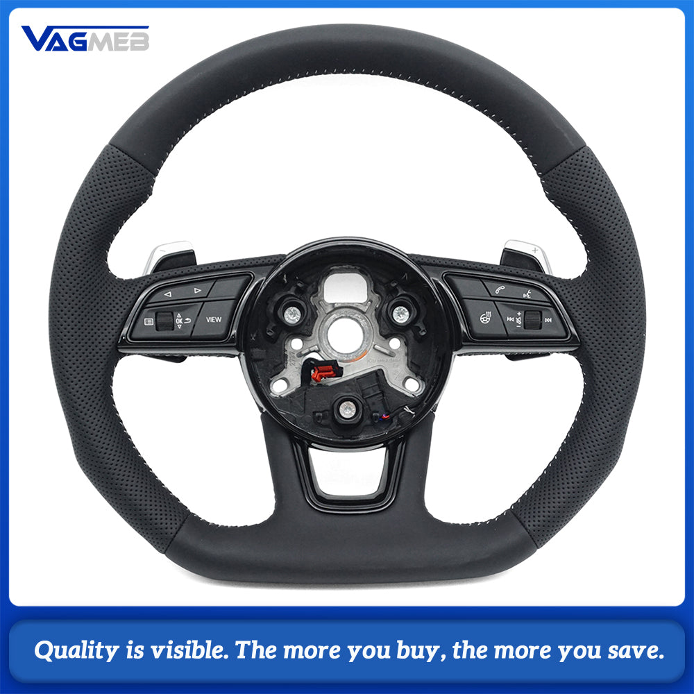 Heated steering wheel suitable for Audi A4 B9 S3 RS4 RS5 A3 A5 S3 S4 S5 2017-2024 leather flat bottomed steering wheel