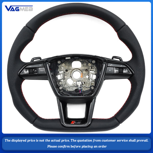 For Audi A6 C8 painted black steering wheel Red  stitching sports flat bottomed steering wheel