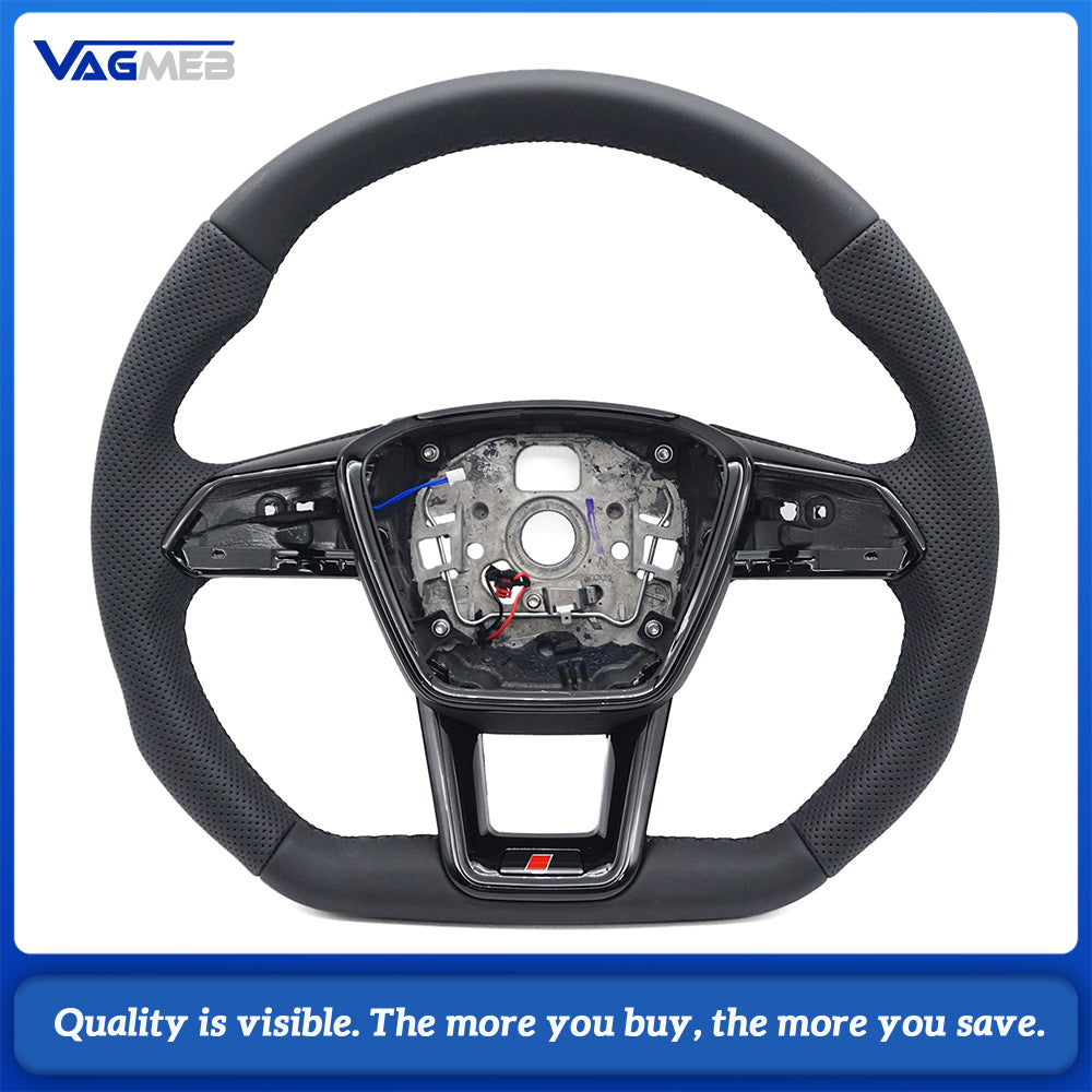 Suitable for Audi A6 C8 A7 perforated leather baking black sports flat bottomed steering wheel With heating function, multifunctional
