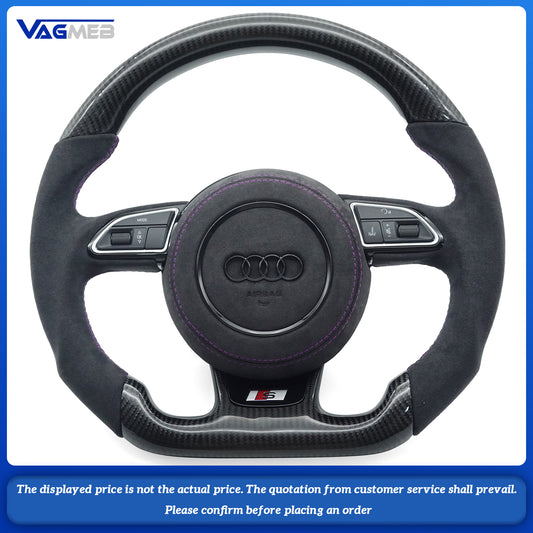 For S Logo Audi A4B8 carbon fiber semi-grain purple thread steering wheel