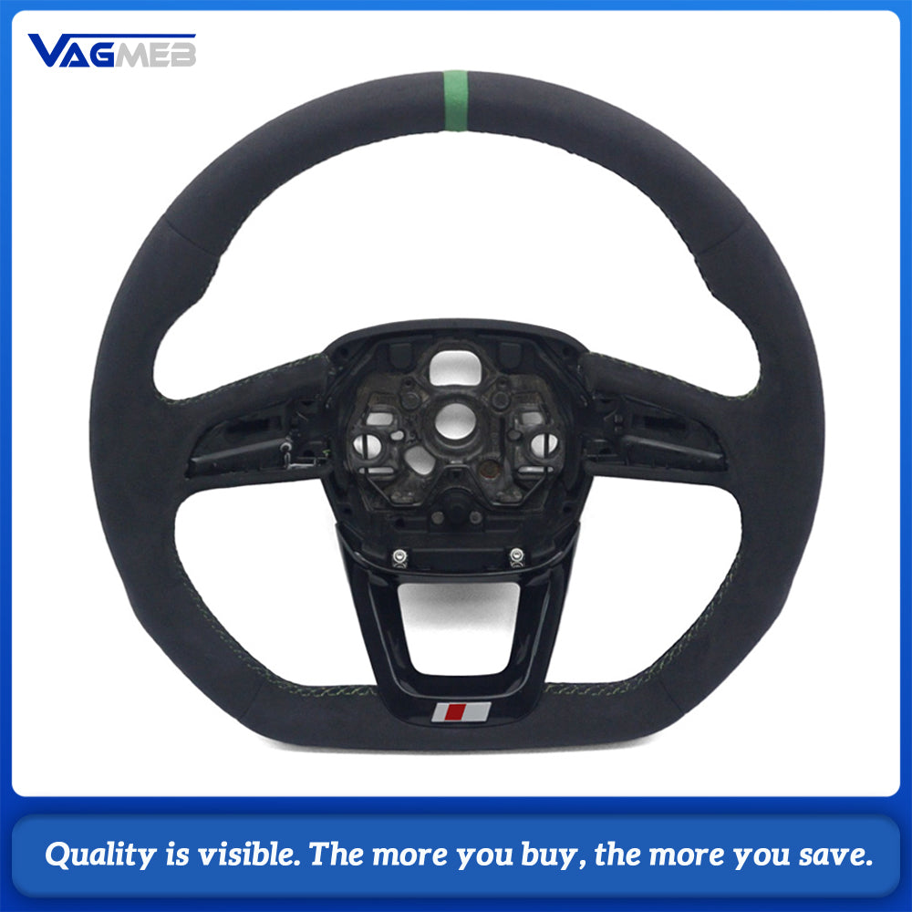 S Line Gloss Black Full Alcantara Green Stitch Green Top Centering Marker Steering Wheel No Buttons No Paddles For Audi Q3 F3