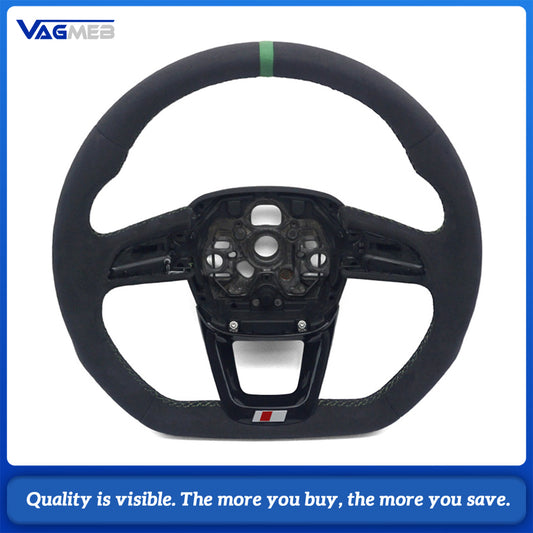 S Line Gloss Black Full Alcantara Green Stitch Green Top Centering Marker Steering Wheel No Buttons No Paddles For Audi Q3 F3