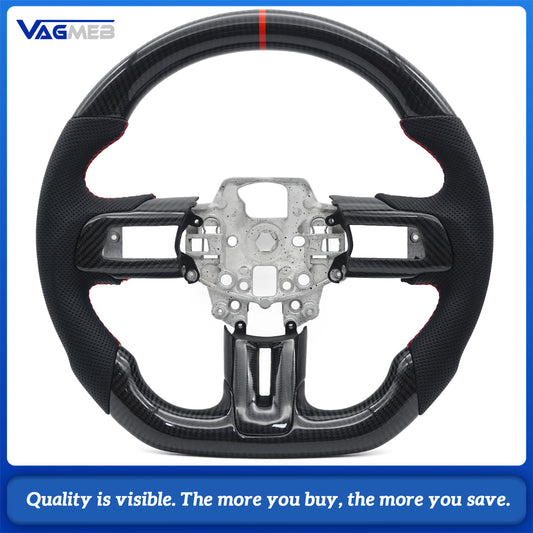 Hydro Print Carbon Fiber Steering Wheel For Ford Mustang 2015 2016 2017 Perforated Leather Racing Wheel