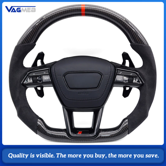 Carbon Fiber Steering Wheel, For Audi A6 C8 A7, With Buttons And Shift Paddles, Black Frame, Car Accessories， without heating