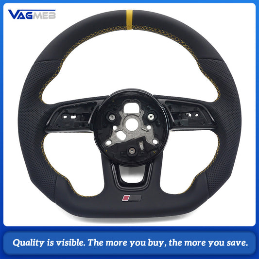 Perforated leather sports steering wheel with shift paddles installation holes suitable for Audi A4 B9