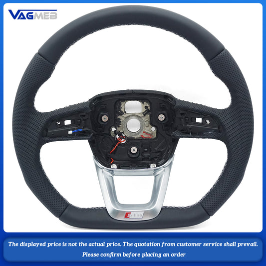 For Sline Logo Audi Q5 FY Q7 4M Q8 Alcantara leather white stitching flat bottomed sports steering wheel with heating, Car Accessories