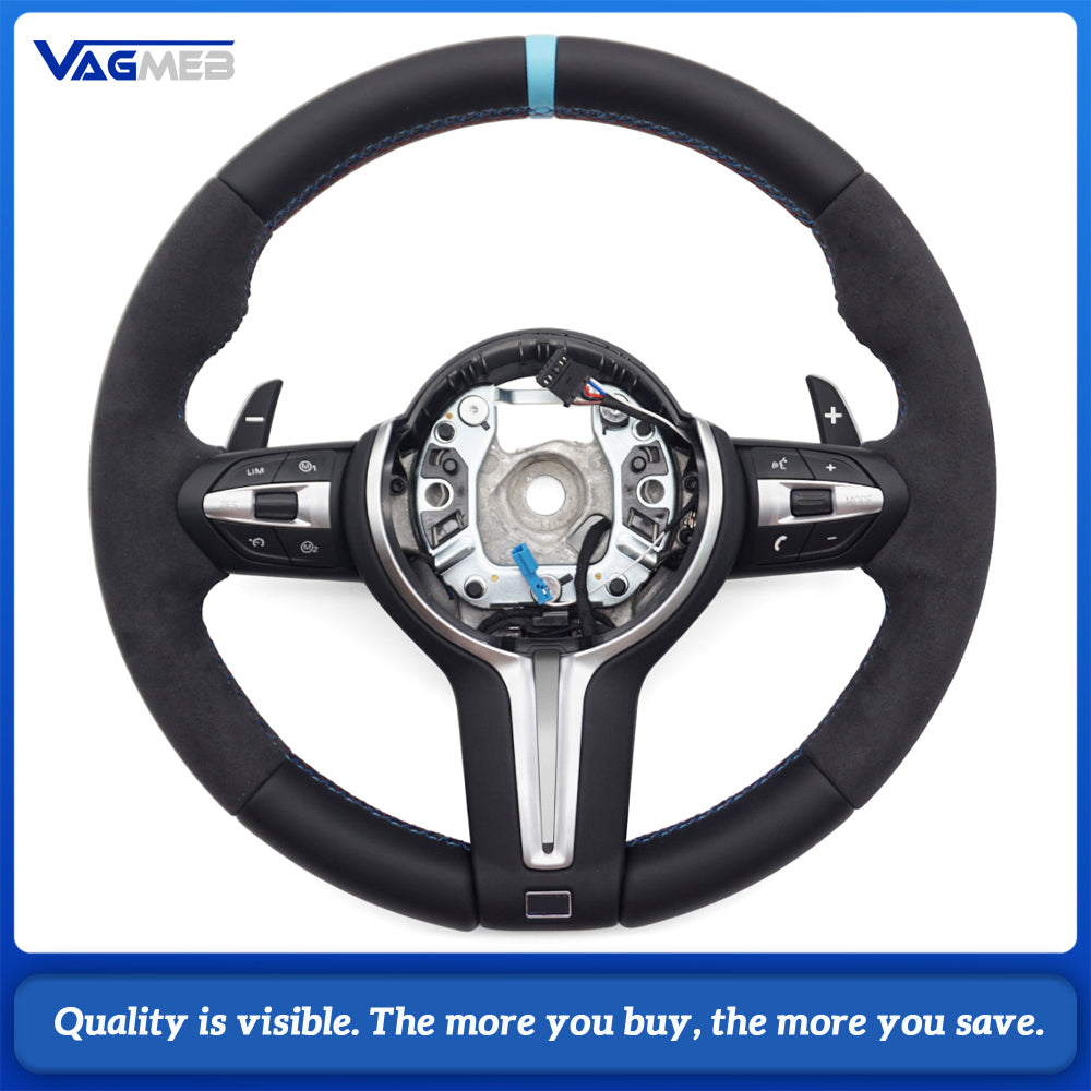 M Sport Steering Wheel For BMW 3 Series F30 G20, Half Alcantara, M Color Stitching, Blue Center Mark, Heated