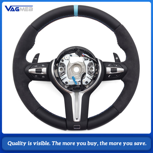 M Sport Steering Wheel For BMW 3 Series F30 G20, Half Alcantara, M Color Stitching, Blue Center Mark, Heated