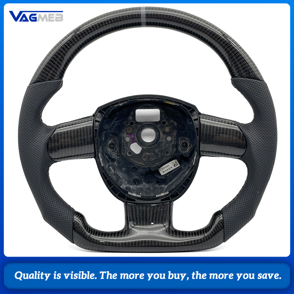 Carbon Fiber Half Perforated Steering Wheel For Audi A4 B7 2005-2008 Gray Stitching Gray Centering Mark Racing Style