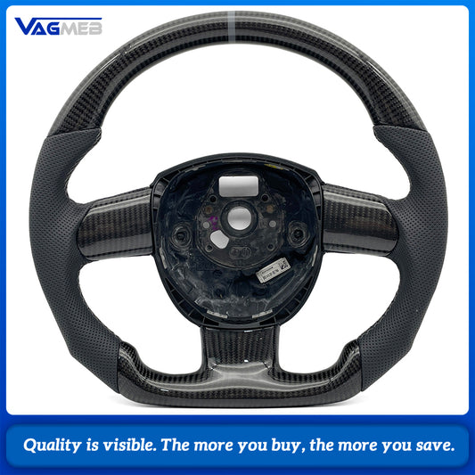 Carbon Fiber Half Perforated Steering Wheel For Audi A4 B7 2005-2008 Gray Stitching Gray Centering Mark Racing Style