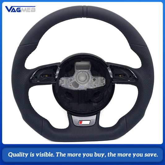 For S-line Styling Racing Steering Wheel For A4 B8 A5 Q5 8R Half Perforated Grip Black Sewing Line