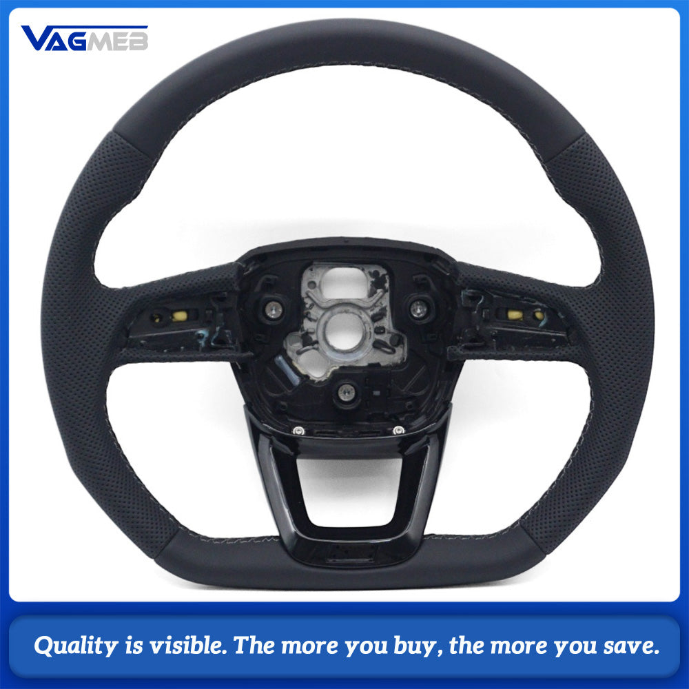 Car Gloss Black Half Perforated Leather Steering Wheel Gray Stitching Without Paddle Shifters and Control Buttons Replacement For Audi Q5L