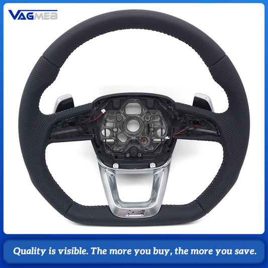 Sport Steering Wheel Semi‑Perforated Leather Grey Contrast Stitching With Paddle Shifters Buttons Not Included Without Heating For Audi Q3