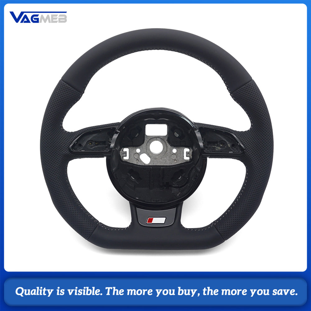 For Audi A4 B8 S Sport Steering Wheel Full Control Buttons White Contrast Stitch Without Gear Shift Paddles