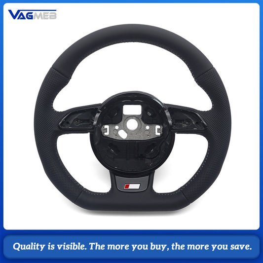 For Audi A4 B8 S Sport Steering Wheel Full Control Buttons White Contrast Stitch Without Gear Shift Paddles