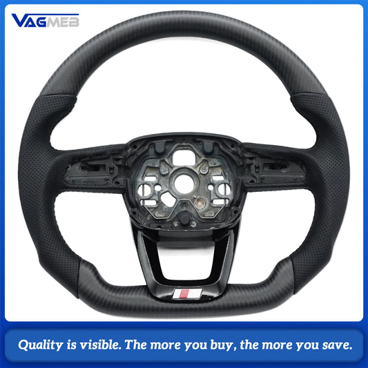 Matte carbon fiber steering wheel for Audi Q3 F3 flat bottomed D-shaped carbon fiber leather steering wheel, Car Accessories