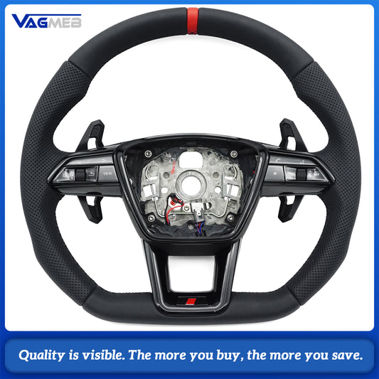 For Audi A6 RS6 C8 Pemi Perforated Leather Blat Bottomed Sports Steering Wheel With Heating