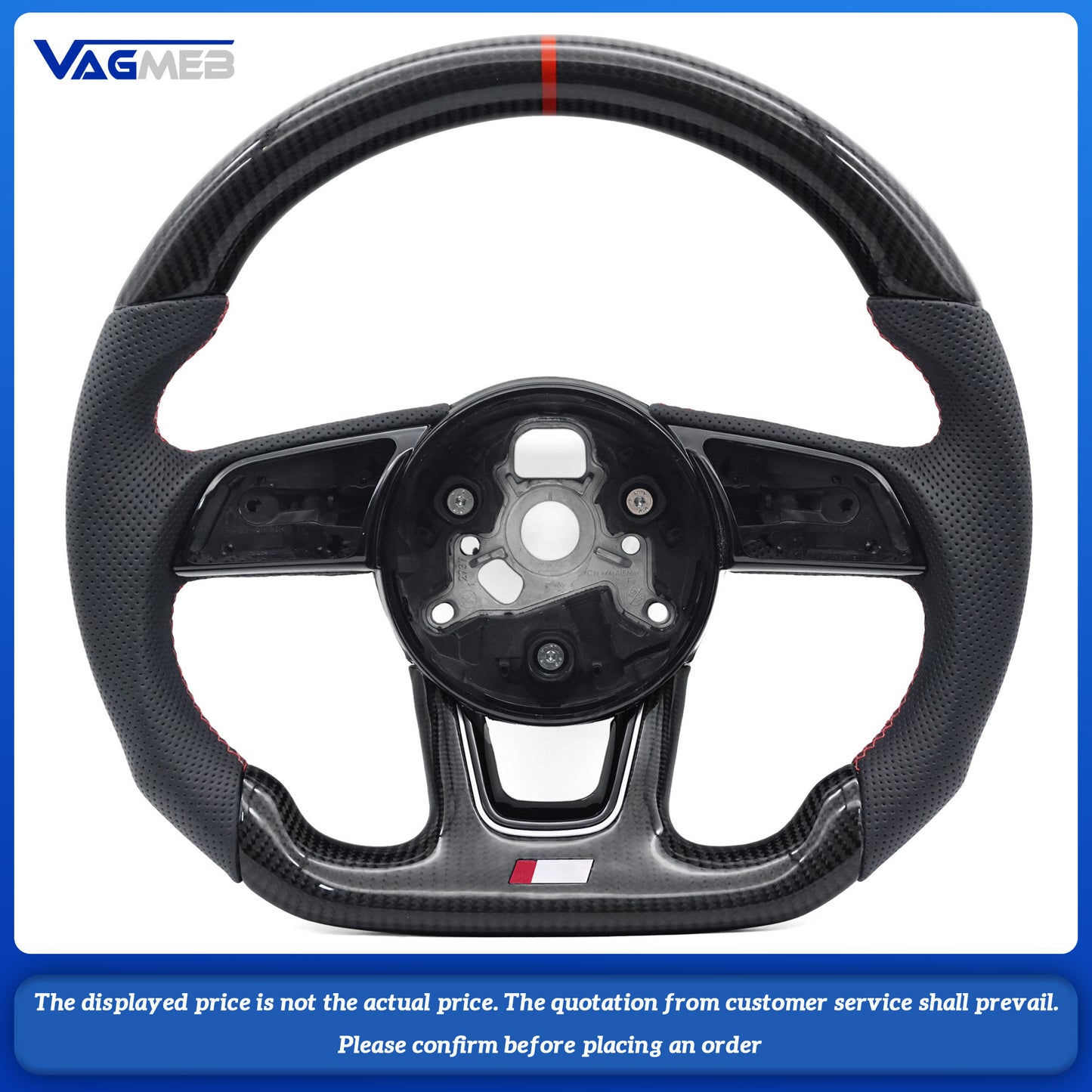 For Audi A4 B9 Red Stitching Carbon Fiber Perforated Leather Steering Wheel Base