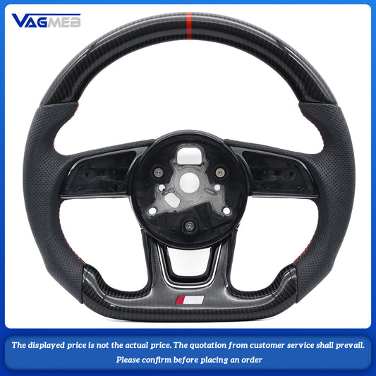 For Audi A4 B9 Red Stitching Carbon Fiber Perforated Leather Steering Wheel Base