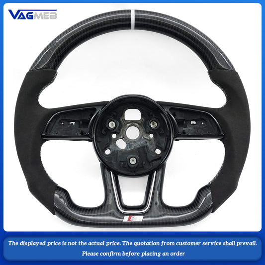 For Audi S LOGO A4B9 semi-suede carbon fiber white line white return center mark Steering Wheel