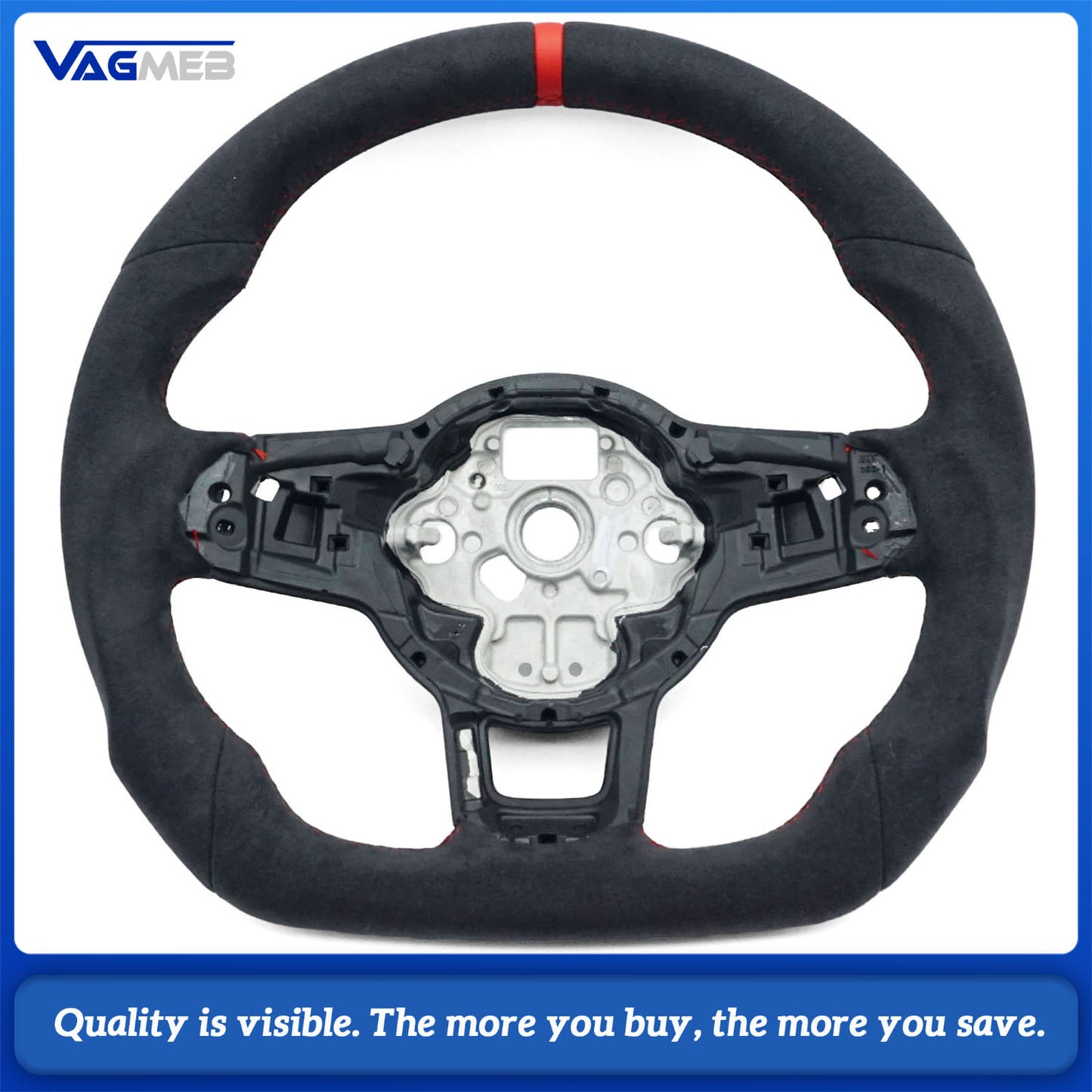 For VW Golf MK7 7.5 GTI GTD GTE R Polo GTI Tiguan MK2 Passat B8 Full suede steering wheel with red stitching and red centering mark steering wheel