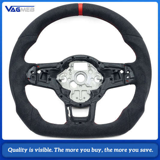 For VW Golf MK7 7.5 GTI GTD GTE R Polo GTI Tiguan MK2 Passat B8 Full suede steering wheel with red stitching and red centering mark steering wheel