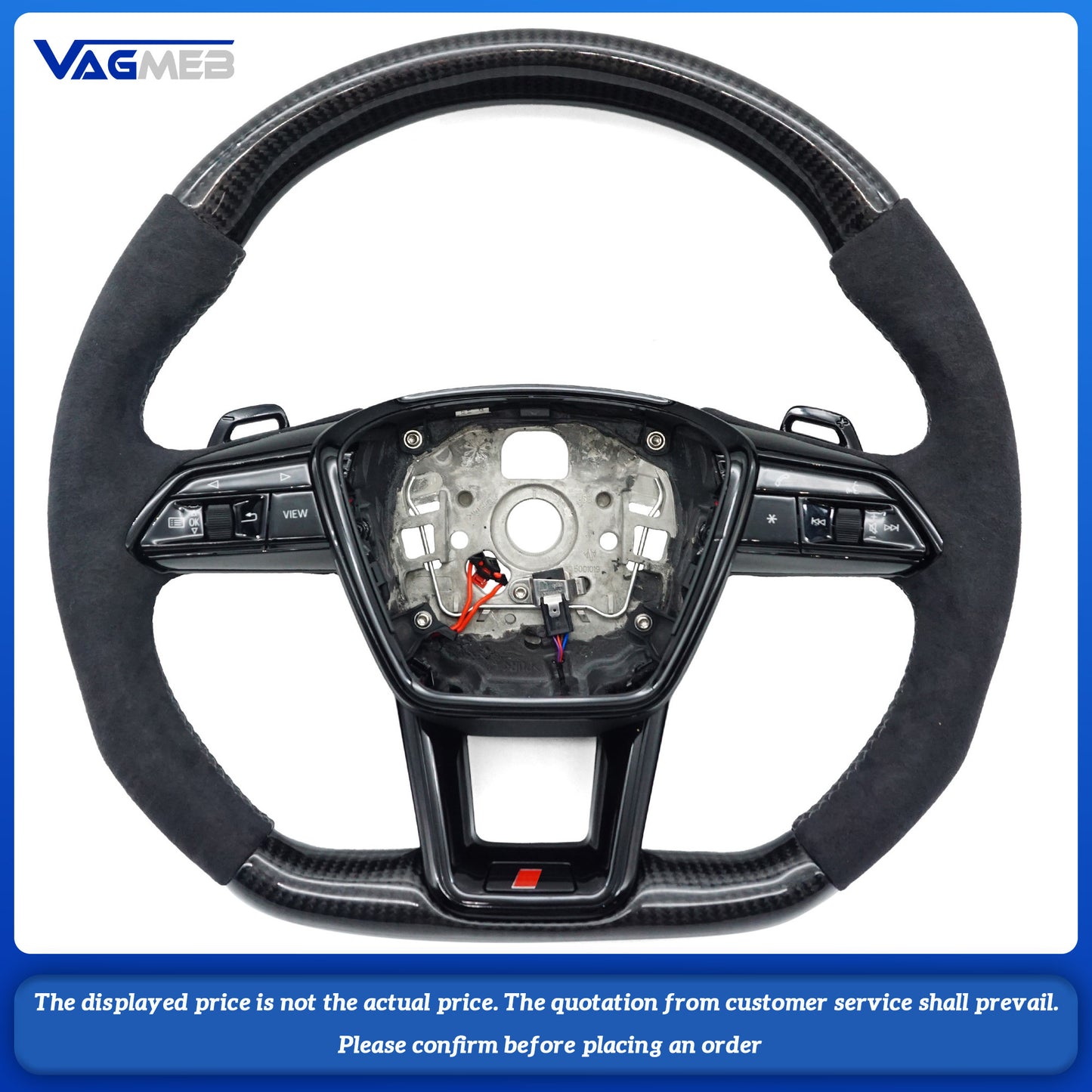 Carbon fiber steering wheel For Audi A6 C8 S RS leather sports flat bottomed steering wheel with buttons and paddles