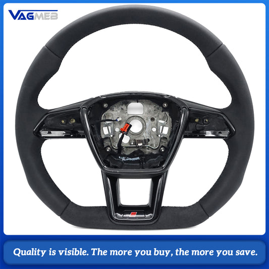 Heated steering wheel suitable for Audi A6 C8 A7 black stitched leather flat bottomed steering wheel