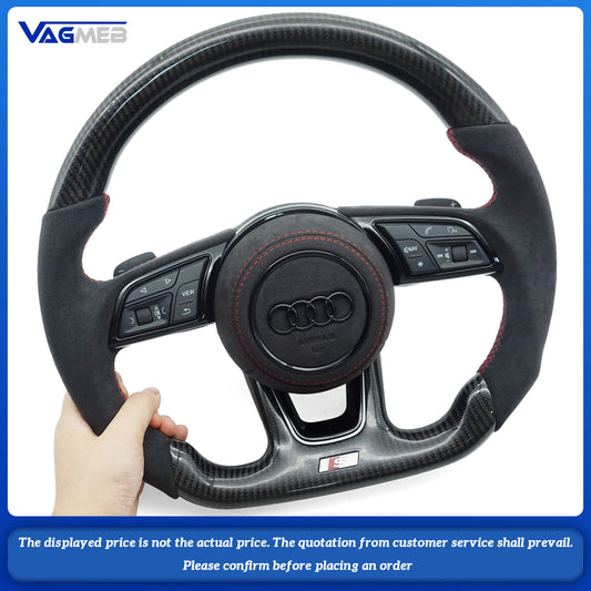 For Audi S LOGO A4B9 Half-grain leather red-stripped steering wheel with buttons