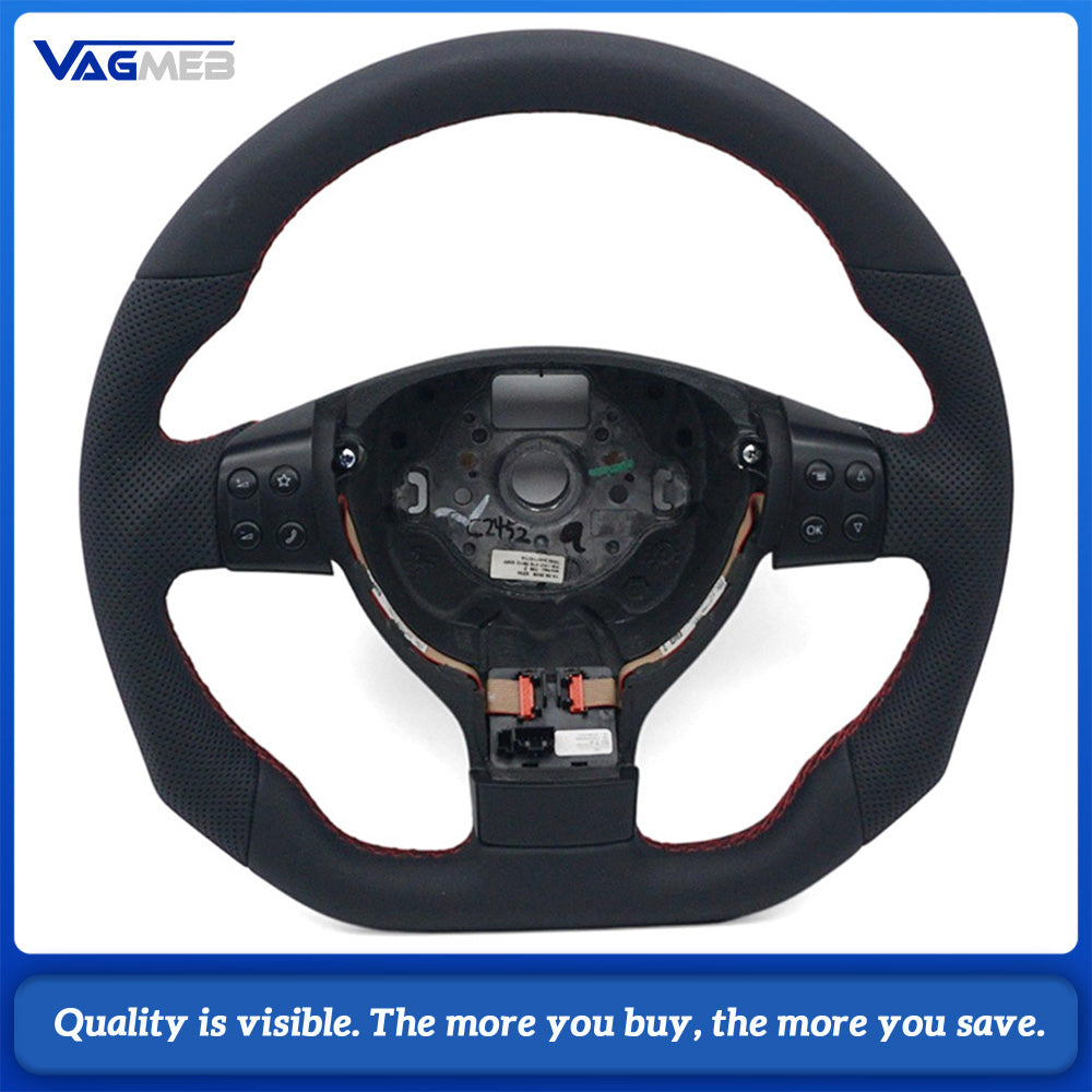 For VW Golf MK5 Half Perforated Leather Steering Wheel, Red Stitching With Control Buttons Without Shift Paddles