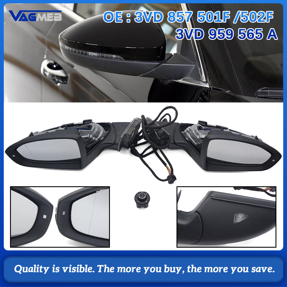 Electric Folding Side Rearview Mirror Assembly Side Mirror Adjust Control Knob Switch With Folding Function 3VD959565A 3VD857501F/502F For Skoda Superb 2019