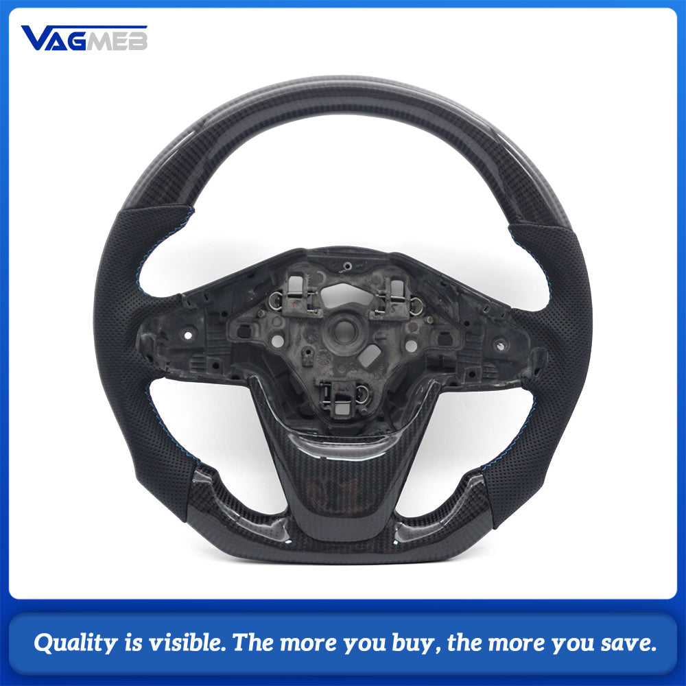 Custom Racing Flat Base Steering Wheel Carbon Fiber & Half Perforated Leather Blue Contrast Stitching For BMW X1 E84 F48