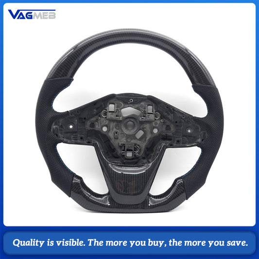 Custom Racing Flat Base Steering Wheel Carbon Fiber & Half Perforated Leather Blue Contrast Stitching For BMW X1 E84 F48
