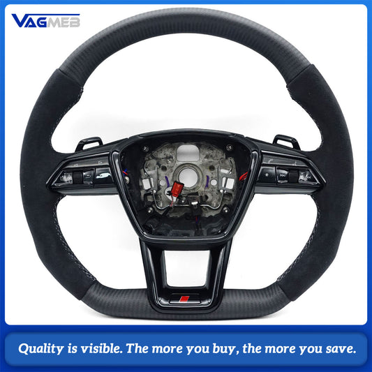 Matte carbon fiber Alcantara dark gray stitching with heated steering wheel For Audi A6 A7 C8 2019-2022 RS6 RS7