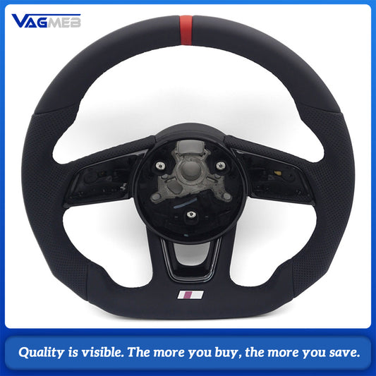 Steering Wheel Fit Audi A4 B9 Half Perforated Leather Black Stitch Red Center Alignment Mark With S Badge