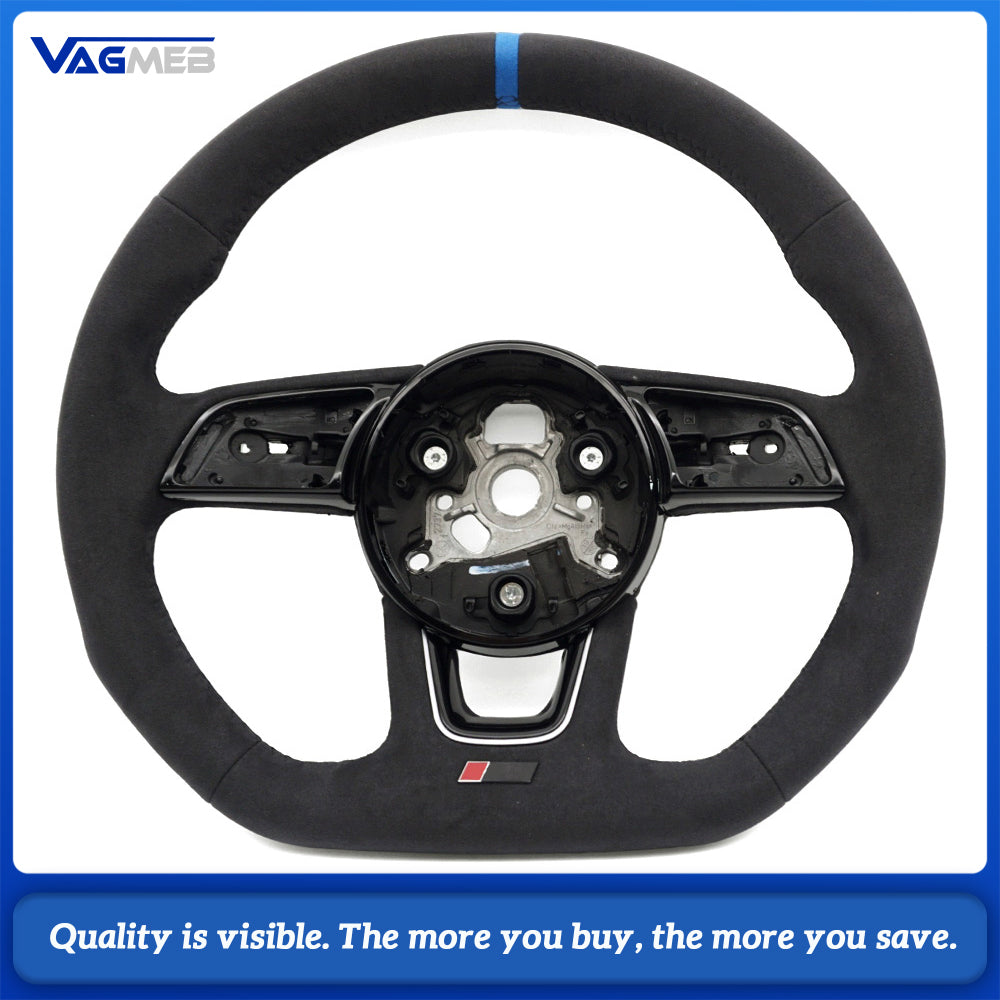 Sport Steering Wheel for Audi A4 B9 Flat Bottom Full Suede Blue Stripe Blue Suture Customized