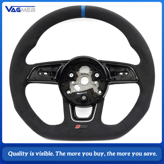 Sport Steering Wheel for Audi A4 B9 Flat Bottom Full Suede Blue Stripe Blue Suture Customized