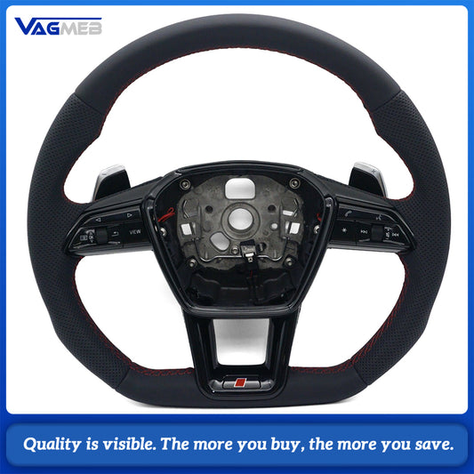 S Line Gloss Black Steering Wheel Half Perforated Red Stitch With Buttons Chrome Shift Paddles For Audi A6 C8