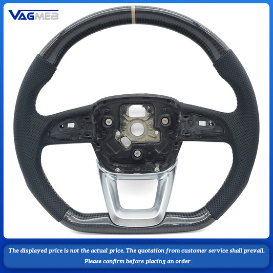 Carbon fiber perforated leather flat bottomed steering wheel For Audi Q5 FY Q7 4M Q8 car steering wheel, Car Accessories